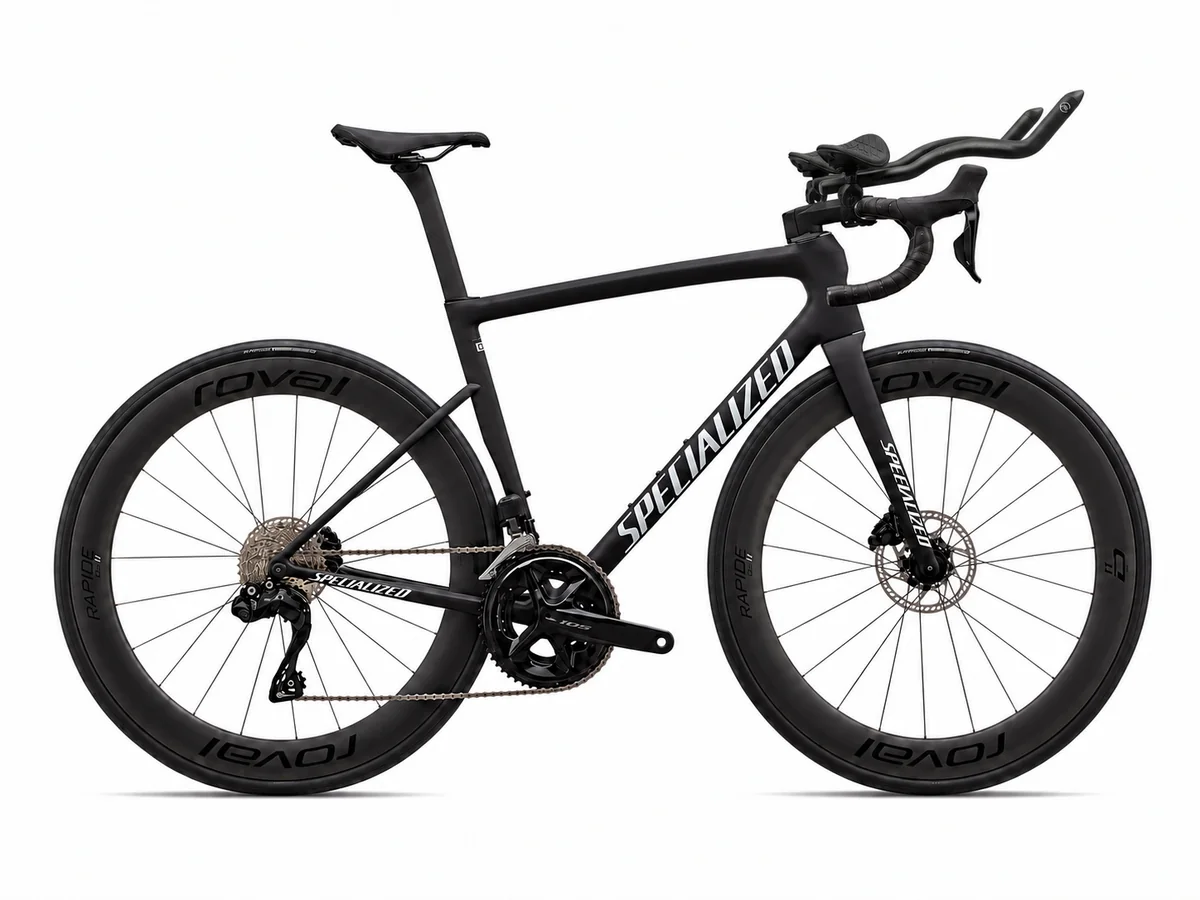 Tarmac SL8 with optional aero bars, viewed from the side